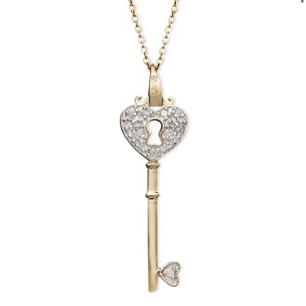 Diamond Heart Lock Key Pendant Necklace